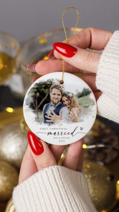 Gift your spouse—or another newlywed couple—this gorgeous watercolor-style photo ornament for their first Christmas. A special way to keep those wedding memories alive! Watercolor Photo, First Christmas Married Ornament, Married Gift, First Christmas Together, Christmas Together, Married Ornament, First Christmas Married, Celebrate Love, Photo Ornaments