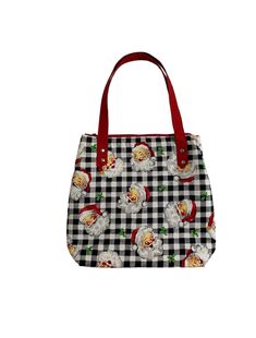 This beautiful Medium-size Tote bag. It's lightweight and easy to carry. There are pockets on the inside of the bag. The bag has a matching red zipper and strong handles on top. The purse is lined with cotton fabric and it's fully padded with foam. It's sturdy enough to stand up when empty. It's washable in low temperatures and iron-safe. This purse can be a beautiful gift. I-pad carry, Daily use. The entire purse is handmade in my workshop from start to finish. I do all the cutting and sewing m Grid Print, Fabric Red, Christmas Santa, Cotton Bag, San Antonio, Medium Size, Red White, Gifts For Women, Holiday Season