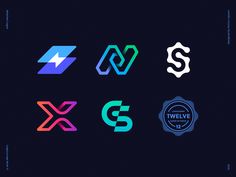 six different logos designed to look like the letter s, with various colors and shapes