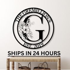 there is a sign on the wall that says ships in 24 hours and two baskets under it