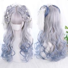 Harajuku Lolita Long Wavy Gradient Color Cosplay Wig BE629 - Harajuku Kawaii Fashion Anime Clothes Fashion Store - SpreePicky Hair Band Wig, Cute Wigs, Long Wavy Curly Hair, Harajuku Wigs, Wig Bangs, Water Hair, Anime Wigs, Blue Wig