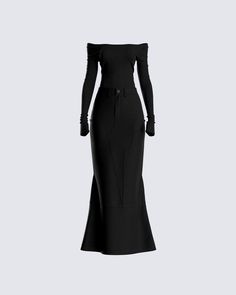 Text "OMW" and mean it, because choosing the perfect fit was just THAT easy 😉 Be sleek, classy, and put together for any occasion with this black off-the-shoulder top and maxi skirt set 🤌🏼 Cute Outfits Polyvore, Black Off Shoulder Top, Strapless Ruffle Dress, Maxi Skirt Set, The Baddest, Welcome To The Future, Black Off Shoulder, Dress Gloves, Off Shoulder Top