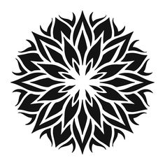 a black and white circular flower design