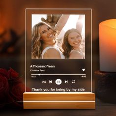 an image of two women in front of a candle with the words thank you for being by my side