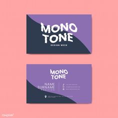 two business cards with the words monotone on them, one in purple and one in black