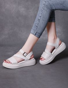 Features:  Item Type: White Sandals Brand: Obiono Gender: Female Main Material: Cowhide Heel Type: Thick Upper Material: Cow Leather Heel Height: Mid (5 cm) Closure Type: Buckle Color: White, Black Season: Summer Size:35-40