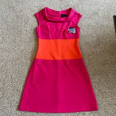 Brand New Taylor Hot Pink And Orange Colorblock Cap Sleeve Dress With Shawl Like Collar But Doesn’t Droop Down So Not Low Cut Back Full Functional Zipper And Hook. Never Worn. I Am 5’3 , 135lbs And It Is Knee Length For Me. Great Soft Fabric. Fitted To The Hip Then Flares A Bit. No Rips Or Stains. Completely Clean Neck Line As Shown In Pics. Original Price 129. Best Offer. Pink Color Block Mini Dress, Fitted Pink Mini Dress For Work, Retro Fitted Color Block Dress, Casual Pink Color Block Mini Dress, Casual Fitted Color Block Dresses, Fitted Pink Mod Dress, Pink Fitted Mod Dress, Pink Retro Dress For Work, Retro Pink Dress For Work