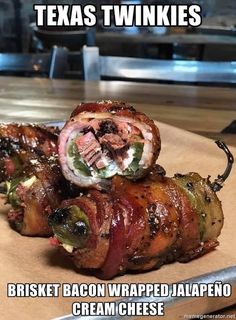 bacon wrapped jalapeno is sitting on top of a cutting board with the caption texas twinkies