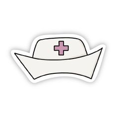 a white hat with a pink cross on it