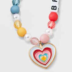 The Girls' 2pk Heart Charms BFF Necklace Set from Cat & Jack™ includes two charming necklaces with heart-shaped pendants, perfect for sharing with your best friend. With an overall length of 16 inches and a lobster claw clasp closure, these necklaces are easy to wear and secure. Made with quality zinc alloy, polyester and acrylic, these necklaces are not only stylish but also durable. Get these adorable "BFF" beads and show off your friendship in style. Cat & Jack™: Kids’ clothing with an imagin Trendy Personalized Heart Necklace For Mother's Day, Adjustable Cute Charm Necklaces For Friendship, Cute Adjustable Charm Necklace For Friendship, Cute Adjustable Charm Necklaces For Friendship, Multicolor Jewelry For Best Friend Valentine's Gift, Multicolor Jewelry For Best Friend On Valentine's Day, Trendy Heart Beaded Jewelry For Birthday, Trendy Heart Beads Jewelry For Birthday, Casual Heart-shaped Jewelry For Mother's Day