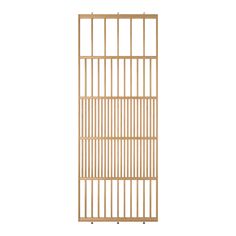 a wooden gate with four bars on the bottom and one bar at the top, against a white background