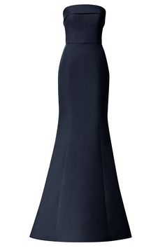 Subtly textured faille lends sophisticated structure to this classic gown, complete with strapless foldover bodice and dramatic fit-to-flare skirt. Shown in Ruby. Flared Bridesmaid Dresses, Classic Bridesmaids Dresses, Classic Gown, Amsale Bridesmaid, Amsale Dress, Navy Bridesmaid Dresses, Looks Party, Black Strapless Dress, Grad Dresses