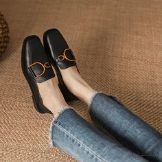 Lasaky - Classic Genuine Leather Loafers: Stylish and Comfortable Flat Shoes Stylish Flat Shoes, Flat Shoes For Women, Suede Fringe Boots, Comfortable High Heels, Flats Shoes Comfortable, Square Head, Casual Flat Shoes, Leather Flat Shoes, Comfortable Flats