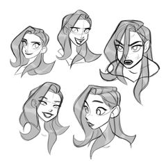 some character sketches for the animated movie, tangled up with long hair and big eyes