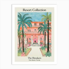 a pink building with palm trees in front of it and the words resort collection written below