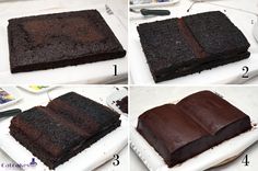 four pictures showing how to make a chocolate cake