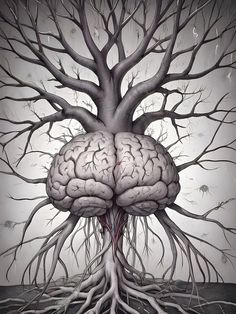 a tree with its roots in the shape of a brain