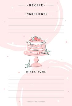 a recipe card with a cake on top and the words'recipe ingredients directions '