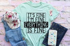 It's fine. I'm fine. Everything is fine. Shirt. Unisex shirt. *Heather Prism Mint shirt displayed on main photo. Shirt is unisex, soft and TTS. If you prefer a more fitted look, size down one. *Listing is for the shirt only (props are not included). --------------------------------------------- PROCESSING TIME: 3-5 business days (M-F) before an item ships. If you need something sooner, please send a message before purchase. SIZING: A size chart is available in the photos. If you prefer a more fi Screen Print Shirts, Mint Shirt, Diy Sublimation, Shirt Display, Cute Tees, Fun Craft Ideas, Pregnancy Announcement Shirt, Plain Shorts, I'm Fine