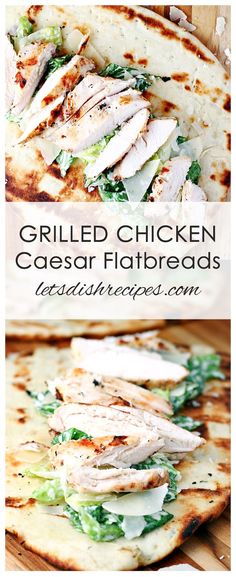 grilled chicken and cheese flatbreads on a cutting board with text overlay