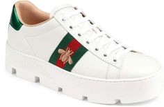 Gucci New Ace Platform Sneaker White Sole Sneakers With Embroidered Logo, Gucci Designer Platform Sneakers With Round Toe, Designer Gucci Platform Sneakers With Round Toe, Casual Gucci Platform Sneakers With Round Toe, Gucci Leather Low-top Platform Sneakers, Gucci Low-top Platform Sneakers With Branded Insole, Gucci Leather Platform Sneakers, Gucci Leather High-top Sneakers With Embroidered Logo, Gucci Sporty High-top Sneakers With Embroidered Logo