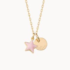 This engraved Personalized Enamel Star Necklace adds a pop of colour to your everyday jewellery collection. Choose from three different enamel star charms, paired with your unique hand-engraved message, and create a fun keepsake to wear always. 18K Champagne Gold Plated or 925 Sterling SilverMini flat disc: 0.4 Diameter, 0.02 ThicknessStar: 0.4 x 0.4Charms are removable from this chain and can be worn on all Merci Maman chain lengthsHand engraved in our Paris workshopSent with love in a complime Personalized Enamel Charm Necklaces For Gifts, Enamel Star Charm Jewelry, Star-shaped Charm Necklaces For Gifts, Personalized Star-shaped Yellow Gold Jewelry, Pink Star Charm Jewelry For Gift, Personalized Star Charm Necklace As Gift, Everyday Jewellery, Pink Turquoise, Champagne Gold