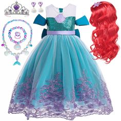 PRICES MAY VARY. Great little mermaid costume for girls, includes sequin and lurex mermaid dress, long synthetic red hair wig, tiara, necklace and gloves. Deluxe Ariel costume and wig set for girls. Super durable. Superior quality. 100% polyester. Super value pack for role play. Perfect for Halloween dress up parties, little mermaid costume, Ariel costume, Ariel dress, mermaid girl costume, undersea adventure themed parties, Halloween costume dress up, little mermaid role playing, activity, ever Black Dress Halloween Costume, Baby Pumpkin Costume, Girls Mermaid Costume, Disney Princess Dress Up, Mermaid Wig, Ariel Costume, Ariel Birthday Party, Ariel Costumes, Ariel Cosplay