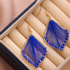 Gorgeous Hand Woven Bohemian Earrings Are Light And Elegant Made With High Quality Materials Including Cotton Thread And Hypoallergenic Gold Accents Hypoallergenic Metal Post Nwt - New With Tags! Color For This Pair Is - Cobalt Blue #Fringeearrings #Tassel #Fringe #Tasselearrings #Bohemian #Bohemianearrings #Dropearrings #Festivalearrings #Anthro #Anthropologie #Freepeople #Gypsy #Gypsyearrings Adjustable Blue Bohemian Teardrop Earrings, Bohemian Blue Earrings For Party, Blue Teardrop Earrings For Summer Gift, Summer Blue Teardrop Earrings As Gift, Blue Wire Wrapped Beaded Earrings For Party, Bohemian Blue Teardrop Earrings For Gifts, Blue Bohemian Teardrop Earrings For Gift, Blue Bohemian Teardrop Earrings Gift, Blue Bohemian Teardrop Earrings With Wire Wrapped