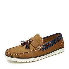 Upper Material: Synthetic Outsole Material: TPR Closure Type: Slip-On Insole Material: Latex Lining Material: PU Casual Brown Boat Shoes For Summer, Brown Boat Shoes With Round Toe For Summer, Casual Brown Flat Boat Shoes, Casual Brown Boat Shoes For Fall, Mens Loafers Shoes, Comfortable Loafers, Men Loafers, Black 7, Loafer Shoes