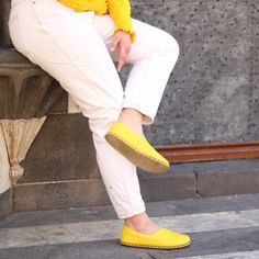 Our Women's Yellow Barefoot Loafers are the perfect choice for fashion lovers who want to make a statement. Made from genuine yellow leather, these shoes are both stylish and practical. The bright yellow color and minimalist design make these loafers a unique choice that will add a pop of color to any outfit. The barefoot shoe design provides a natural feel by allowing your foot to move and flex as it naturally would, while the wide toe box provides plenty of room for your toes to spread out. Th Yellow Loafers Outfit, Yellow Shoes Outfit, Yellow Loafers, Loafer Outfits, Timeless Shoes, Loafer Shoes Women, Shoe Design, Yellow Shoes, Barefoot Shoes