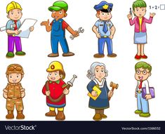 cartoon people in different jobs and professionss