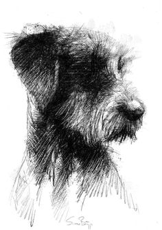 a black and white drawing of a dog's head