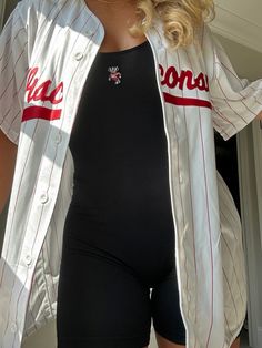 The Wisconsin Striped Baseball Jersey is perfect unisex statement or layering piece. Lightweight and sweat-wicking material ensures maximum comfort and breathability. Full button front and unisex design pairs perfectly with any outfit. Script text detailing adds an elevated touch and class. Soccer T-shirts & Tank Tops, Cheap Black Sporty Baseball Jersey, Cheap Black Baseball Jersey For Game Day, Customizable Fitted Shirt, Cheap Casual Black Baseball Jersey, Cheap Fitted Baseball Jersey, Cheap Black Baseball Jersey For Sports Season, Cheap Black Baseball Jersey For Team Events, Affordable White Jersey For Team Events