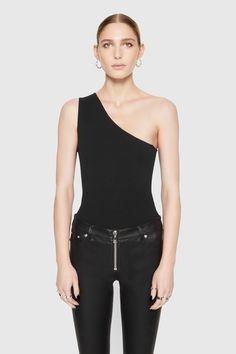 The Bonnie Bodysuit features a smooth, body-hugging fit that sculpts and defines your silhouette. This one-shoulder style is everything you need in a base layer. Wear it solo or layer it with your favorite blazer. | Rebecca Minkoff Bonnie One-Shoulder Bodysuit Sweater In True Black - Size M Fitted One-shoulder Bodysuit, Chic Stretch Bodysuit With Asymmetrical Neckline, Trendy One-shoulder Stretch Bodysuit, Trendy Stretch One-shoulder Bodysuit, Elegant Solid One Shoulder Bodysuit, Elegant Fitted Asymmetrical Bodysuit, Elegant Solid One-shoulder Bodysuit, One Shoulder Fitted Bodysuit For Spring, Fitted One-shoulder Bodysuit For Spring