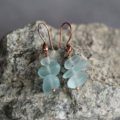 I'm Obsessed With The Turquoise Blue Of These Sea Glass Beads. The Look Is Striking With Them Stacked On Top Of Each Other. Copper Findings And Ear Wires. Handmade By Monene, And Please See The Photos For The Size. Sea Glass Jewelry Diy, Chanel Earrings Cc, October Jewelry, Copper Earrings Handmade, Romantic Wedding Rings, Beach Glass Jewelry, White Hoop Earrings, Locket Earrings, Seaglass Jewelry