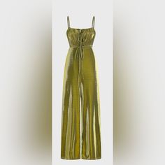 Wide-Leg Trouser-Style Metallic Jumpsuit Gold Size S (Fits More Like A 6-8, Imo) 95% Polyester 5% Spandex Never Worn; Nwt Gold Stretch Sleeveless Bodysuit, Sleeveless Gold Jumpsuits And Rompers For Summer, Sleeveless Gold Jumpsuits For Spring, Metallic Jumpsuit, Metallic Jumpsuits, Trouser Style, Pant Jumpsuit, Wide Leg, Pants For Women