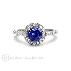 Ceylon Blue Sapphire Engagement Ring Round Diamond Halo Round Sapphire Engagement Ring, Earth Engagement Rings, Platinum Sapphire Ring, Blue Sapphire Jewelry, Ceylon Sri Lanka, Engagement Ring Platinum, Blue Sapphire Engagement Ring, Sapphire Rings, Ring Sapphire