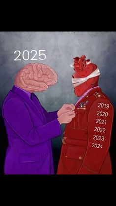 a man in a suit and tie standing next to a drawing of a human brain