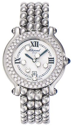 278291-2005 CHOPARD HAPPY SPORT WOMEN'S WATCH Usually ships within 3 months | Click to View In Stock Watches on Sale Store Display Model (What's This?) - Free Overnight Shipping - With Manufacturer Serial Numbers - Swiss Made - White Dial - 7 Floating Diamonds Inside Dial - Diamonds Set on Bezel - Five Sapphire Cabochons - Date Feature at 6 o'Clock - Battery Operated Quartz Movement - 3 Year Warranty - Guaranteed Authentic - Certificate of Authenticity - Scratch Resistant Sapphire Crystal - Polished Steel Case & Bracelet - 30 Meters / 100 Feet Water-Resistant - 32mm = 1 1/8" Case, 6" Adjustable Bracelet - Manufacturer Box & Manual - Deployment Buckle - Free Bracelet Sizing - Free Lifetime Battery Replacement     Also Known As Model # 2782912005 / 27/8291-23 / 27.8291.23 / 278291 / 27829123 Chopard Watch, Rolex Women, Authentic Watches, Free Bracelet, White Quartz, Silver Pieces, Ladies Watch, Watch Sale, High Jewelry