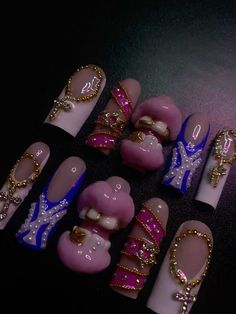 Cute Birthday Nail Sets, Nail Competition Ideas, Xxl Nails Design, Liyah Li Nails, Nail Set Up, Gold Nail Set, Nail Set Ideas, 23 Nails, Xxl Nails