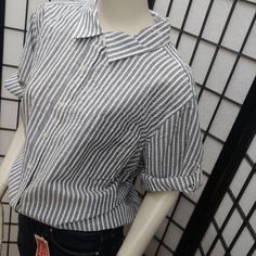 New Without Tags (Button Attached) Woman Within Brand Size 1x (22-24p) 26" Bust Flat 29" Length 100% Cotton Machine Wash Reasonable Offers Accepted 5 Star Seller **All Orders Steam Sanitized & Shipped Within 24 Business Hours ** Casual Striped Blouse For Daywear, Casual Pinstripe Collared Blouse, Casual Pinstripe Tops For Daywear, Casual Striped Blouse With Placket, Striped Seersucker Tops For Spring, Casual Seersucker Tops With Relaxed Fit, Casual Pinstripe Tops With Button Closure, Spring Seersucker Tops, Casual Collared Seersucker Tops