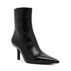 PRICES MAY VARY. Leather upper material 3 inch heel height Man-made lining Side zip closure with elastic gore inset Pointed Black Boots, Black Faux Leather Heeled Boots With Pointed Toe, Black Patent Leather Boots With Sculpted Heel, Steve Madden Boots Ankle Nordstrom, Black Leather Boots Steve Madden, Steve Madden Regal Black Patent, Steve Madden Boots Ankle, 3 Inch Heels, Sam Edelman Shoes