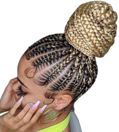 Braids Hairstyles In A Bun, Hairstyles In A Bun, Meet Hairstyles, Feed In Braids Ponytail, Cornrows With Box Braids, Braiding Hairstyles, Lemonade Braids Hairstyles, Track Meet, Feed In Braids Hairstyles