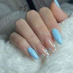 April Acrylic Nails, Nails April, April Nails, Spring Acrylic Nails, Subtle Nails, Casual Nails, Work Nails, Blue Nail Polish, Classy Acrylic Nails