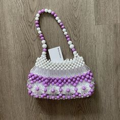 Reformation Vintage Nwt Mini Purple Beaded Purse Originally Purchased From Reformation Vintage On Melrose Haven’t Been Worn Since Purchase Super Cute Purple And White Floral Pattern Mini Purse White Beaded Bags For Summer, White Beaded Summer Bags, Summer White Beaded Bags, White Embellished Bags For Summer, White Embellished Summer Bags, Summer White Embellished Bags, Seed Bead Purse, Bead Bag, Beaded Bag