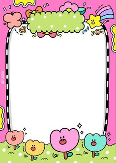 an image of a cartoon frame with hearts and clouds