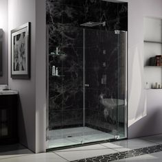 DreamLine Allure 64-65 in. W x 73 in. H Frameless Pivot Shower Door - BNGBath Dreamline Shower, Chrome Shower Door, Frameless Hinged Shower Door, Pivot Shower Door, Bathroom Shower Doors, Frameless Shower Door, Bathtub Doors, Contemporary Shower, Tub Doors