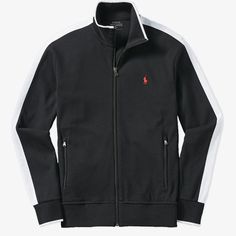 Polo Ralph Lauren Interlock Track Jacket Core Replen-Black Full-Zip Front With Signature Zipper Pull Ribbed Mockneck With Contrast Tipping Rib-Knit Cuffs And Bottom Hem 2 Front Waist Zip Pockets Signature Polo Pony Embroidery At Left Chest 100% Cotton Machine Wash Imported Black Track Jacket With Zipper For Fall, Fall Black Track Jacket With Zipper Closure, Black Casual Track Jacket With Zipper, Casual Black Track Jacket With Zipper Closure, Casual Black Track Jacket With Zipper, Black Stand Collar Top For Fall, Black Tops With Stand Collar For Fall, Black Top With Stand Collar For Fall, Black Track Jacket For Workwear In Fall