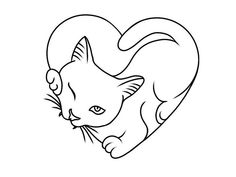 a black and white drawing of a cat in the shape of a heart