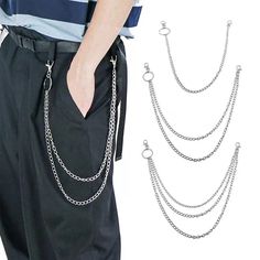 1/2/3 Layers Belt Chain for Jeans Wallet Pants Silver Pocket Chain Hip Hop Rock | eBay Chain For Jeans, Chain Outfit, Jeans With Chains, Chain Jeans, Chain Pants, Jeans Chain, Pants Chain, Silver Wallet, Leather Zipper Pouch